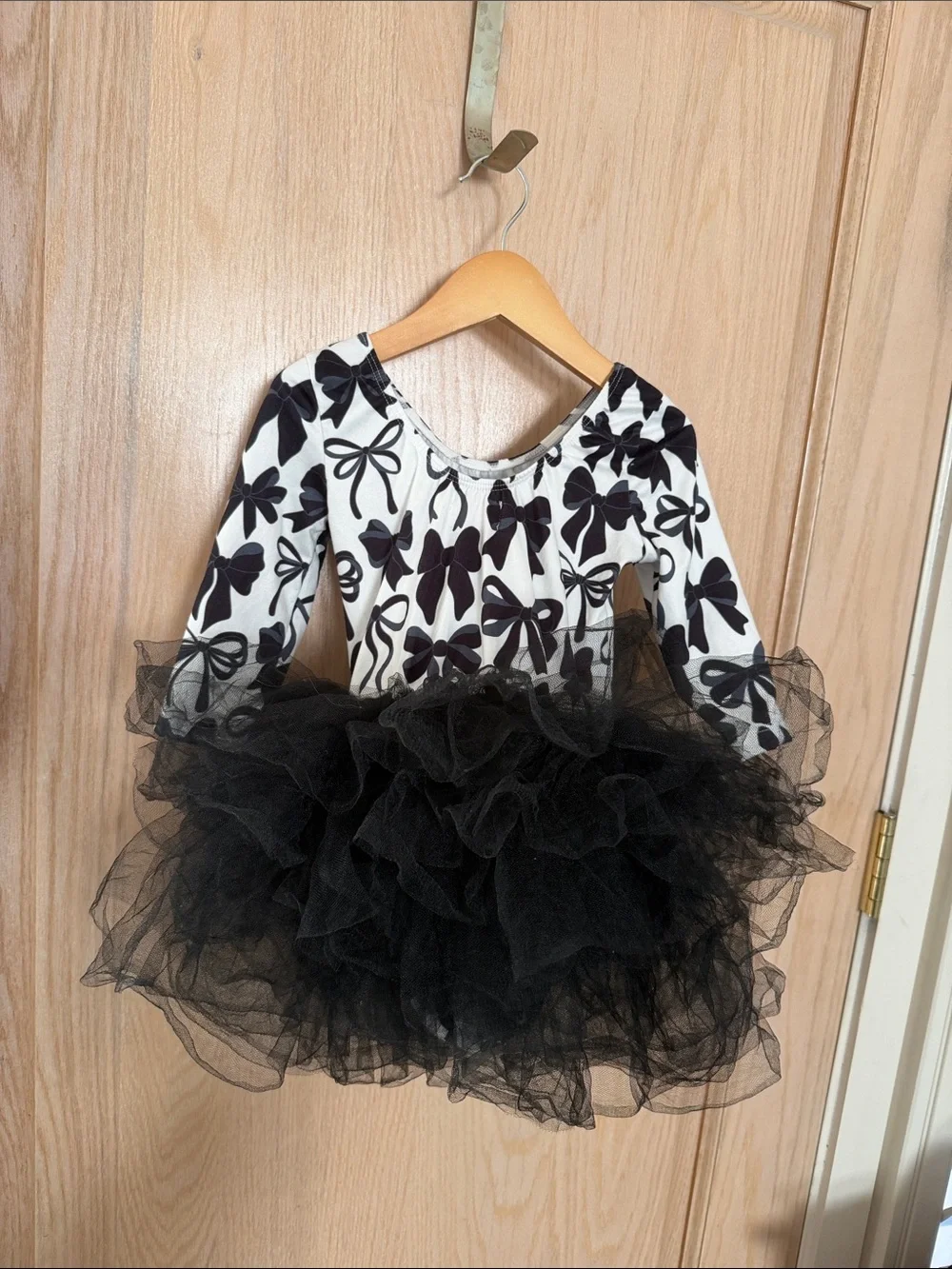 Black Bow-Print Tulle Tutu Dress for Kids